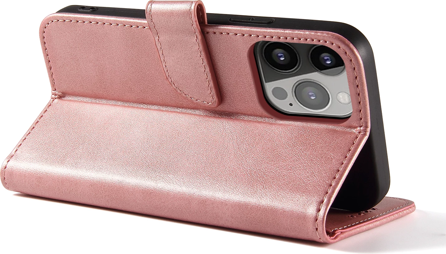 Mbështjellës Hurtel Magnet Case për iPhone 13 Pro Max, me kapak dhe mbështetëse, Rozë