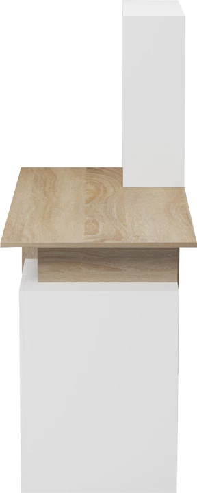 Tavolinë zyre me raft dhe dollap Meza, ngjyrë sonoma-bardhë, 146.3x55x128.8cm