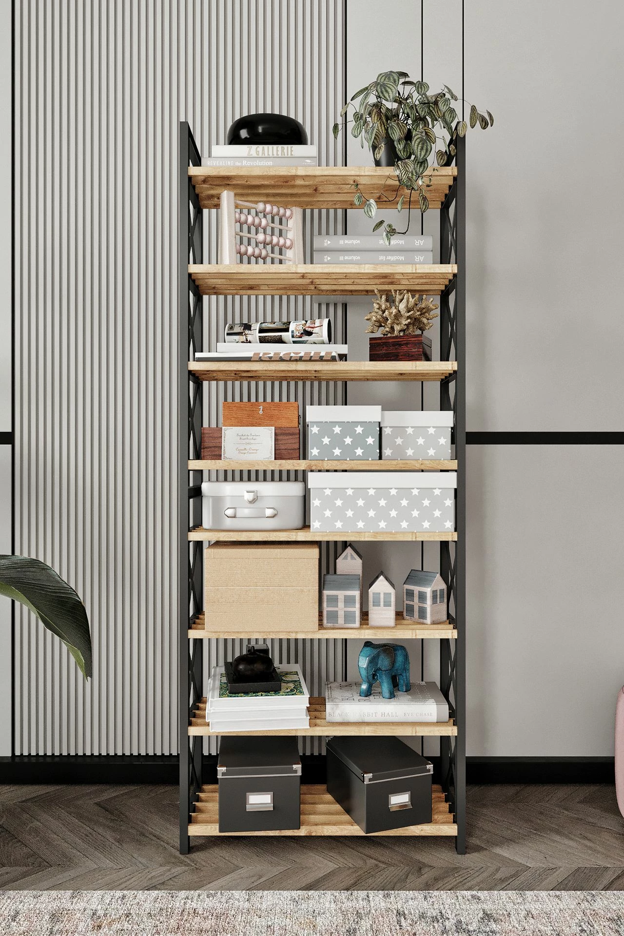 Raft multifunksional, ngjyrë e zezë, Skye Decor, plastikë, 46x128x18 cm