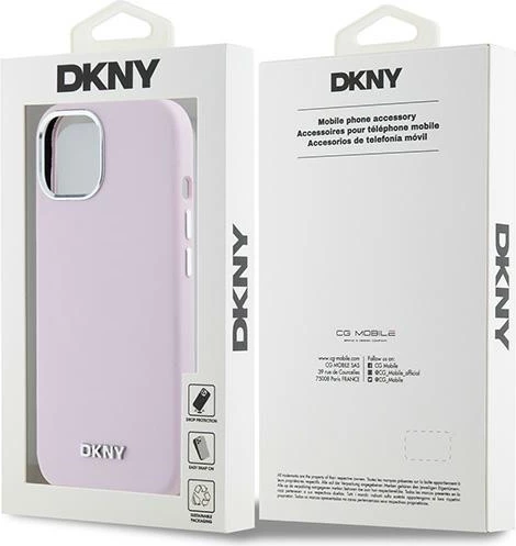 Mbështjellës DKNY Liquid Silicone Small Metal Logo MagSafe për iPhone 15 Plus / 14 Plus, Rozë