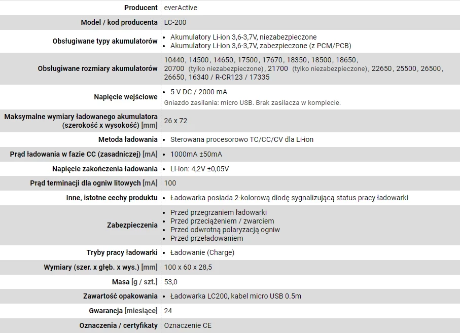 Karikues everActive për bateri, LC-200, i zi 