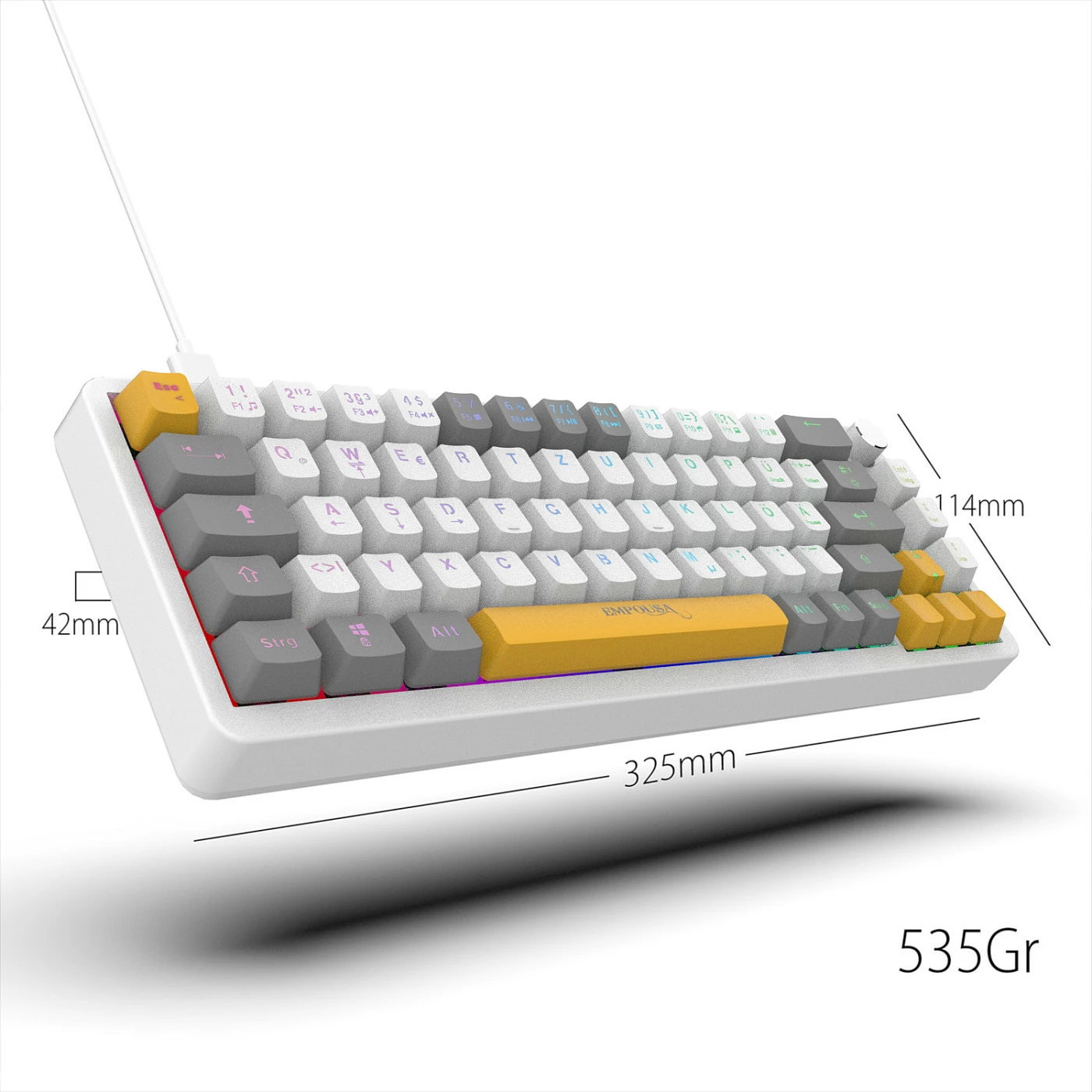 Tastierë gaming INCA, 65%, mekanike Red Switch, RGB, USB-C, QWERTY DE, 2m, e bardhë