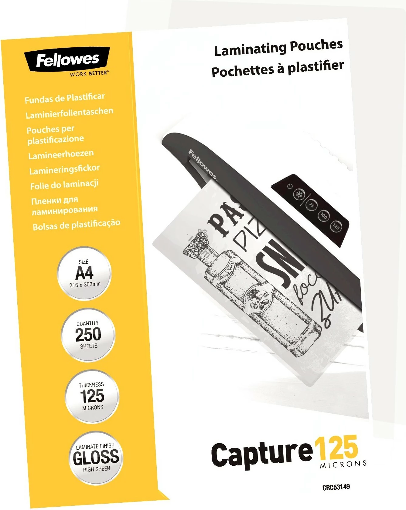 Fletë laminimi Fellowes A4 125 mikron 250 copë transparent