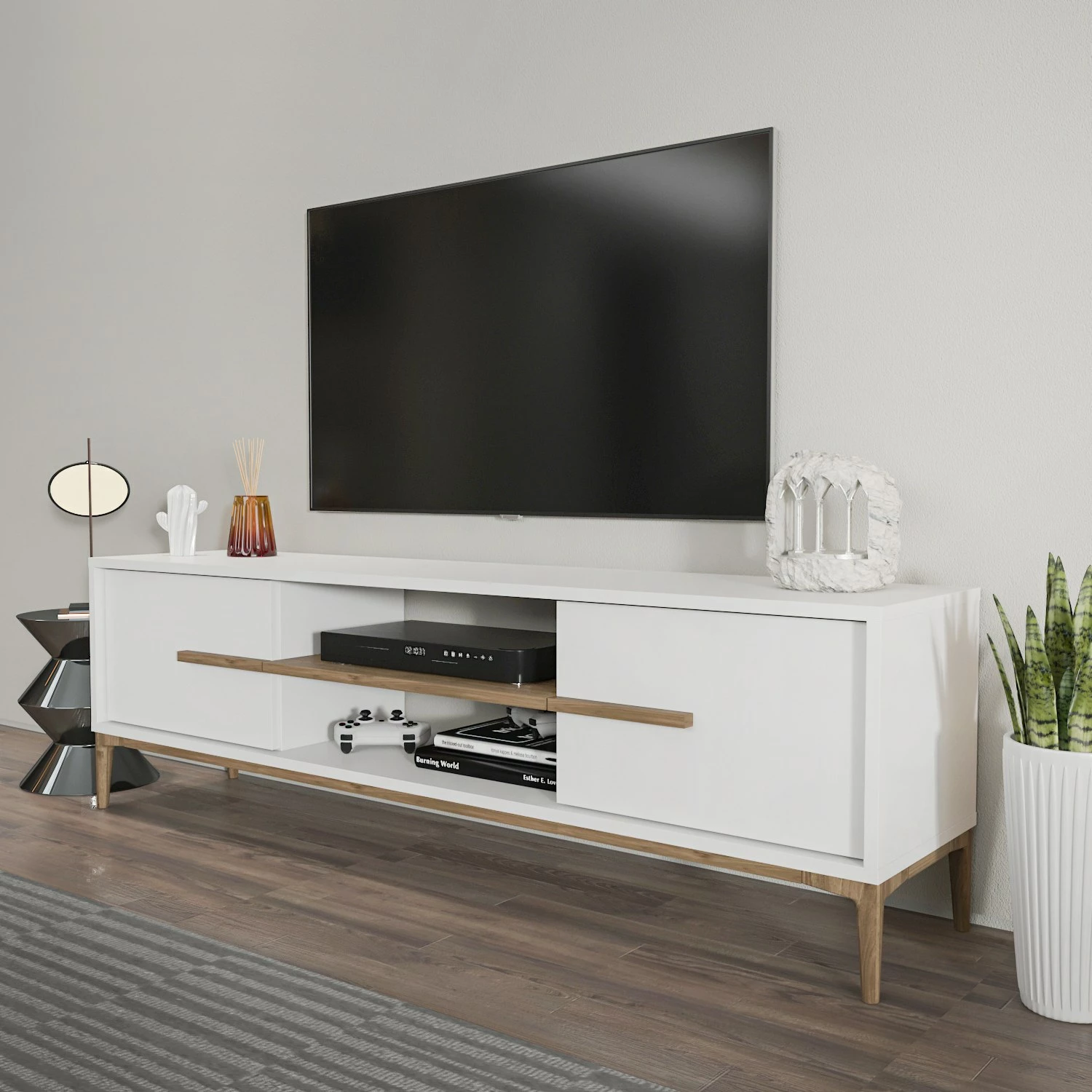 Komodë TV Hanah Home, Eslem, e bardhë dhe arre