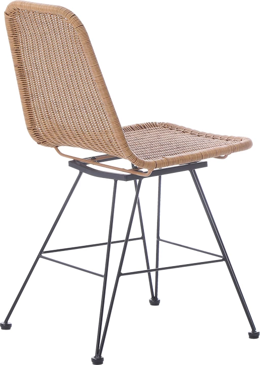 Karrige pe rattan, ngjyrë natyrale, këmbë metali të zeza, 44x58x82cm