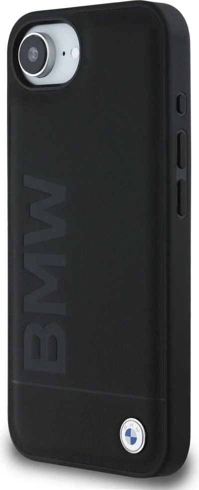 Mbështjellës BMW Leather Hot Stamp për iPhone 16e, Lëkurë natyrale, Zi