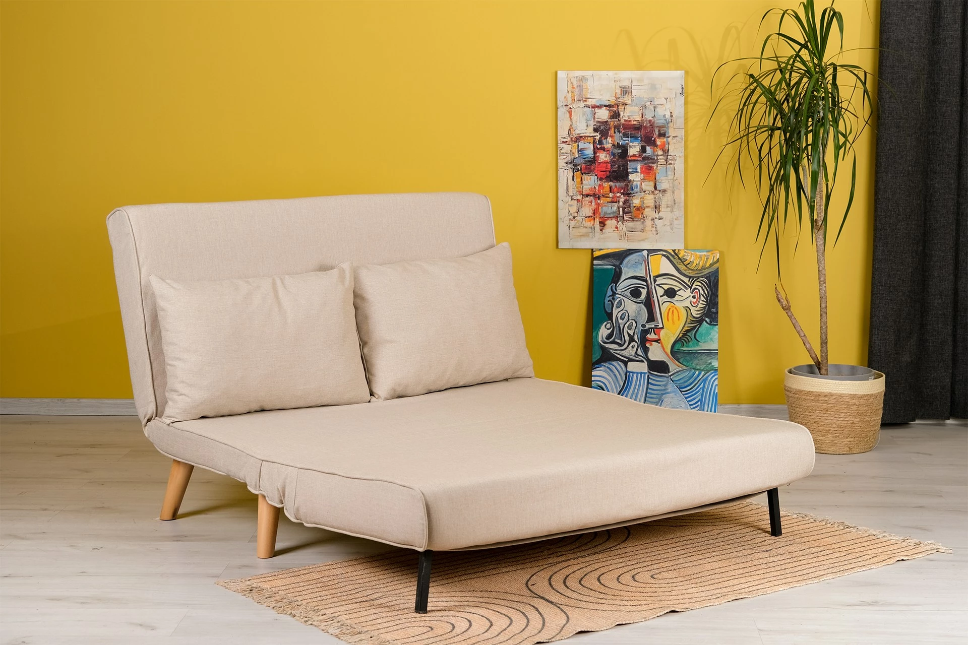 Divan-krevat dy ulëshe, ngjyrë krem, Folde 2-Seater