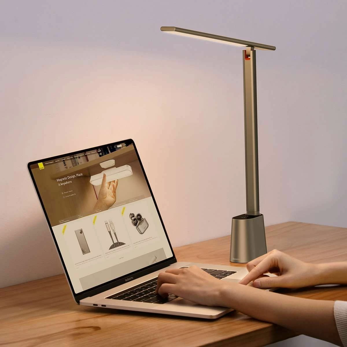 Lampë tavoline Baseus DGZG-0G LED 5W, bateri e integrume, USB-C, 3000-6000K, touch, gri (me kabllo USB-C)