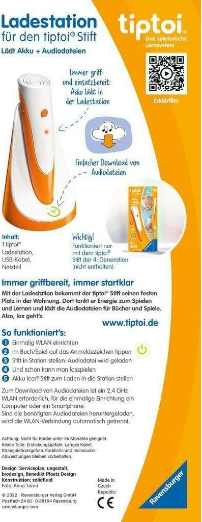 Stacion karikimi Ravensburger tiptoi, për stilolaps, USB, portokalli/bardhë