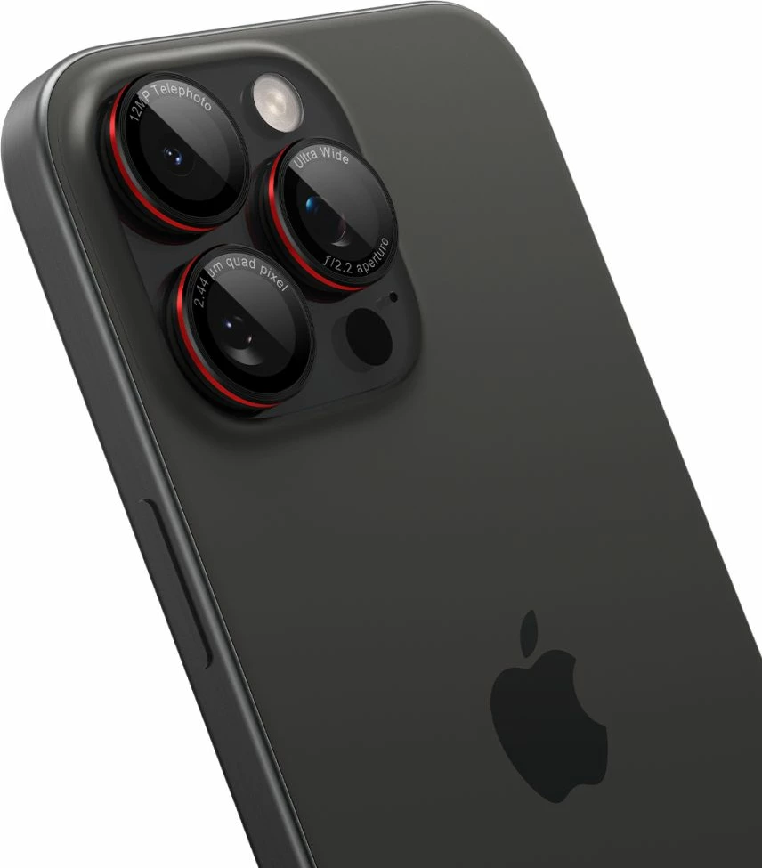 Mbrojtës xhami i temperuar për lente kamere Spigen Optik Pro L-Series Glas.tR EZ Fit për iPhone 14 Pro/Pro Max, 15 Pro/Pro Max, 16 Pro/Pro Max, 17 Pro/Pro Max, 9H, 2-pack, i zi me skaj të kuq