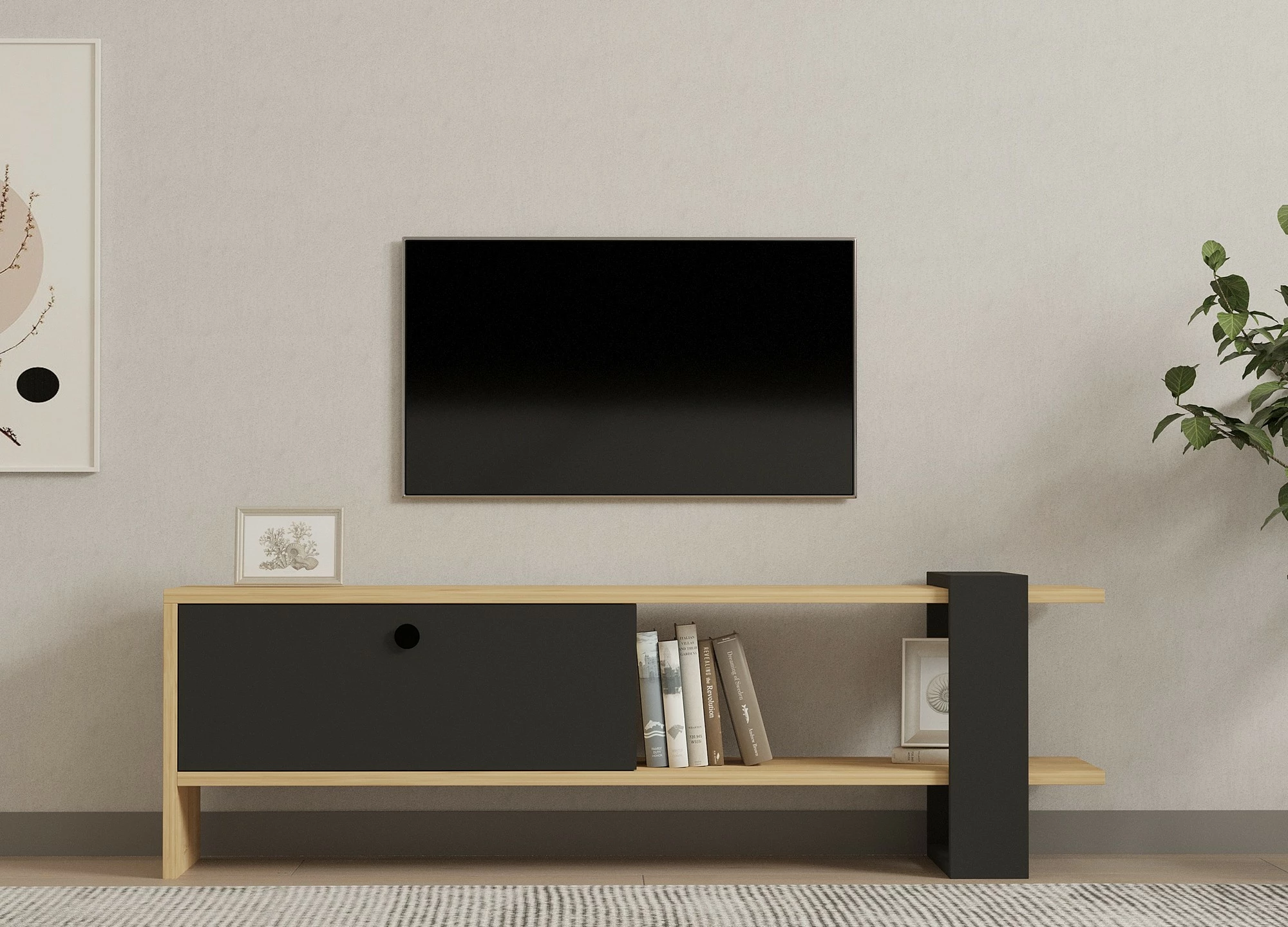 Komodë TV Hanah Home, Yonca, anthracite dhe lis, 120x36.8x25cm