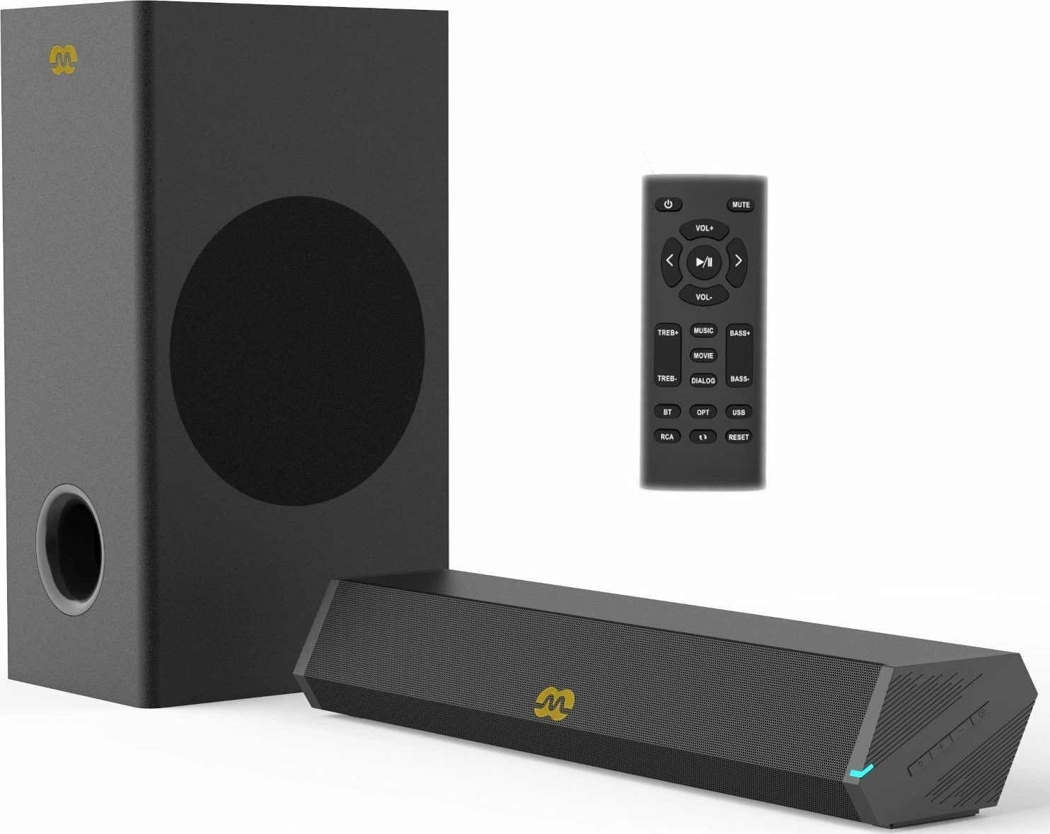 Soundbar/Altoparlantë Mozos GS-BAR BT 2.1 80W, i zi, set me subwoofer