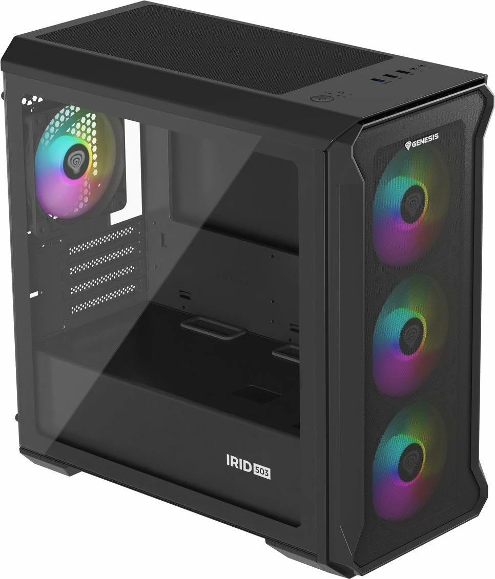 Kasë GENESIS Irid 503 ARGB V2 NPC-1559 Micro Tower, Micro-ATX/Mini-ITX, x4 ventilatorë ARGB 120mm, e zezë