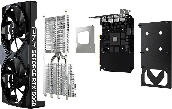 Kartelë grafike PNY GeForce RTX 5060, 8GB GDDR7, 2 ventilatorë, e zezë