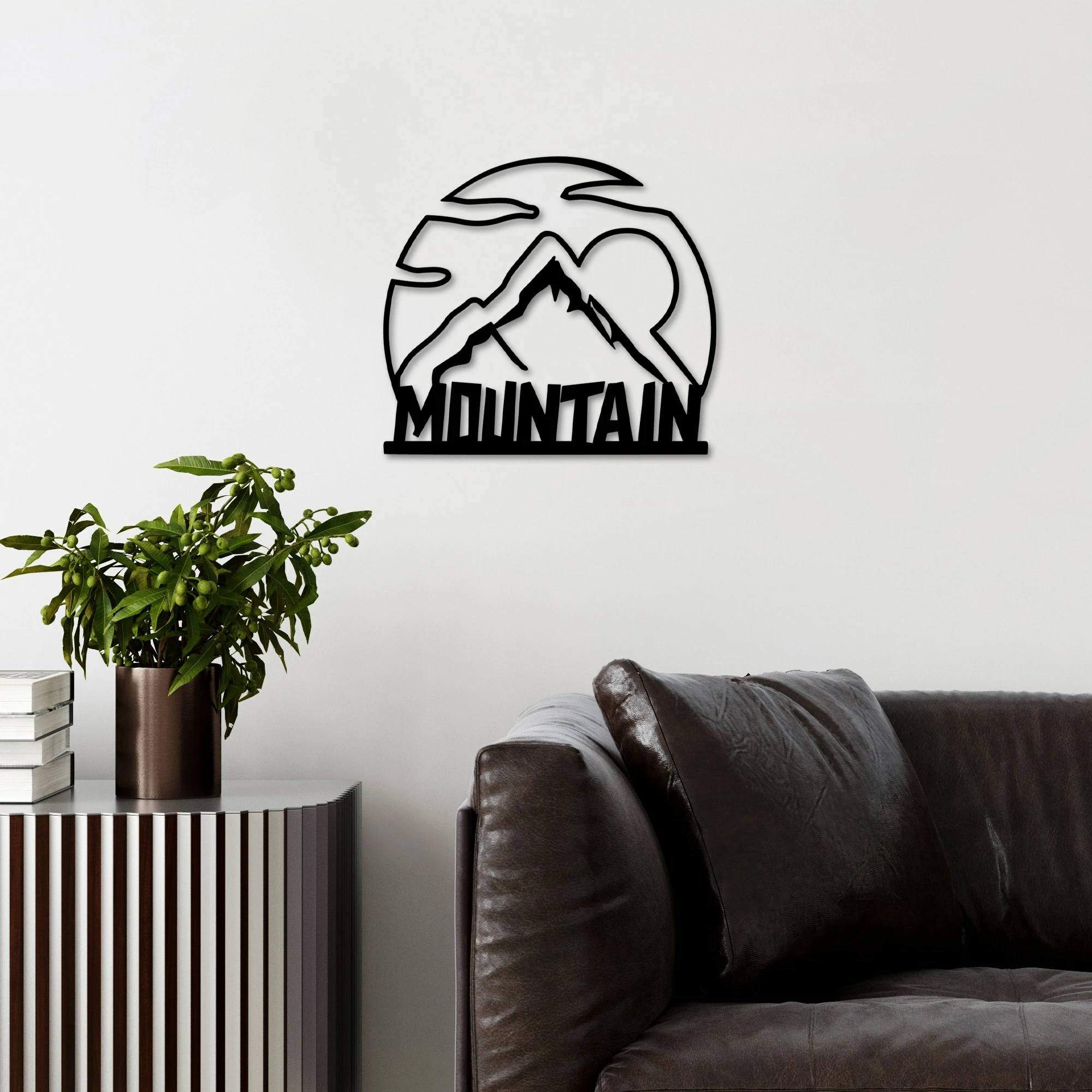 Aksesor dekorativ metalik për mur, motiv mali, Wallity, 58x52cm, i zi