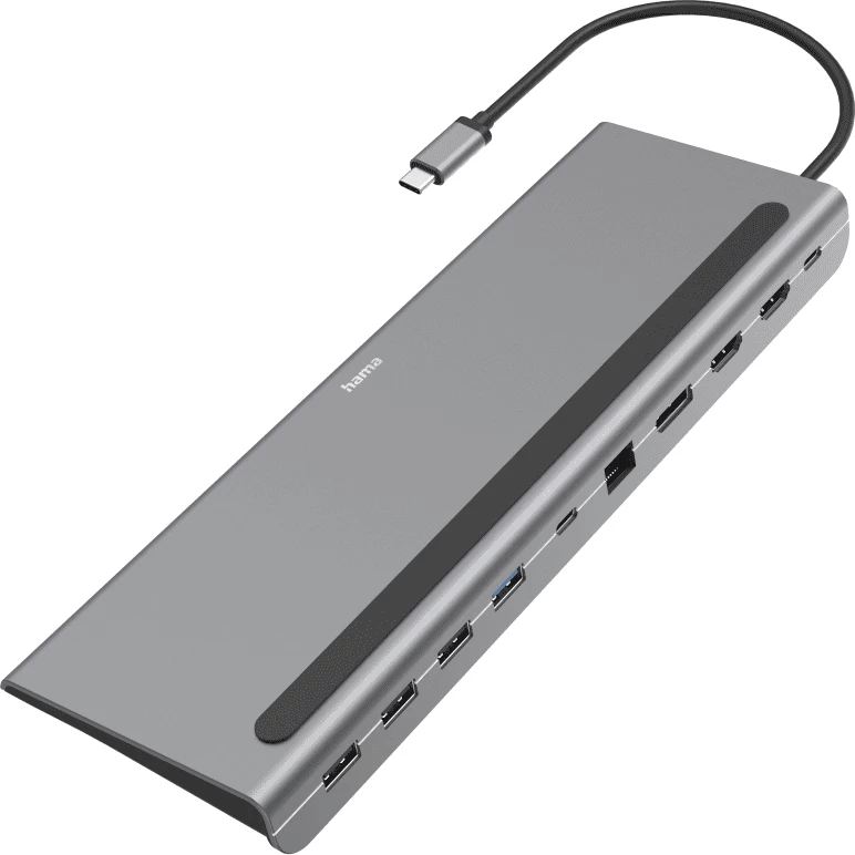 Docking station Hama 200100 / 00200100 USB-C, shumë porte, argjendtë