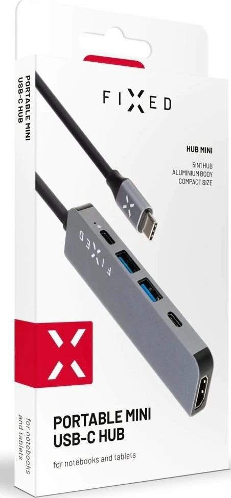 Hub USB-C Fixed FIXHU-MN-GR, 5 porta, HDMI 4K, PD 100W, gri