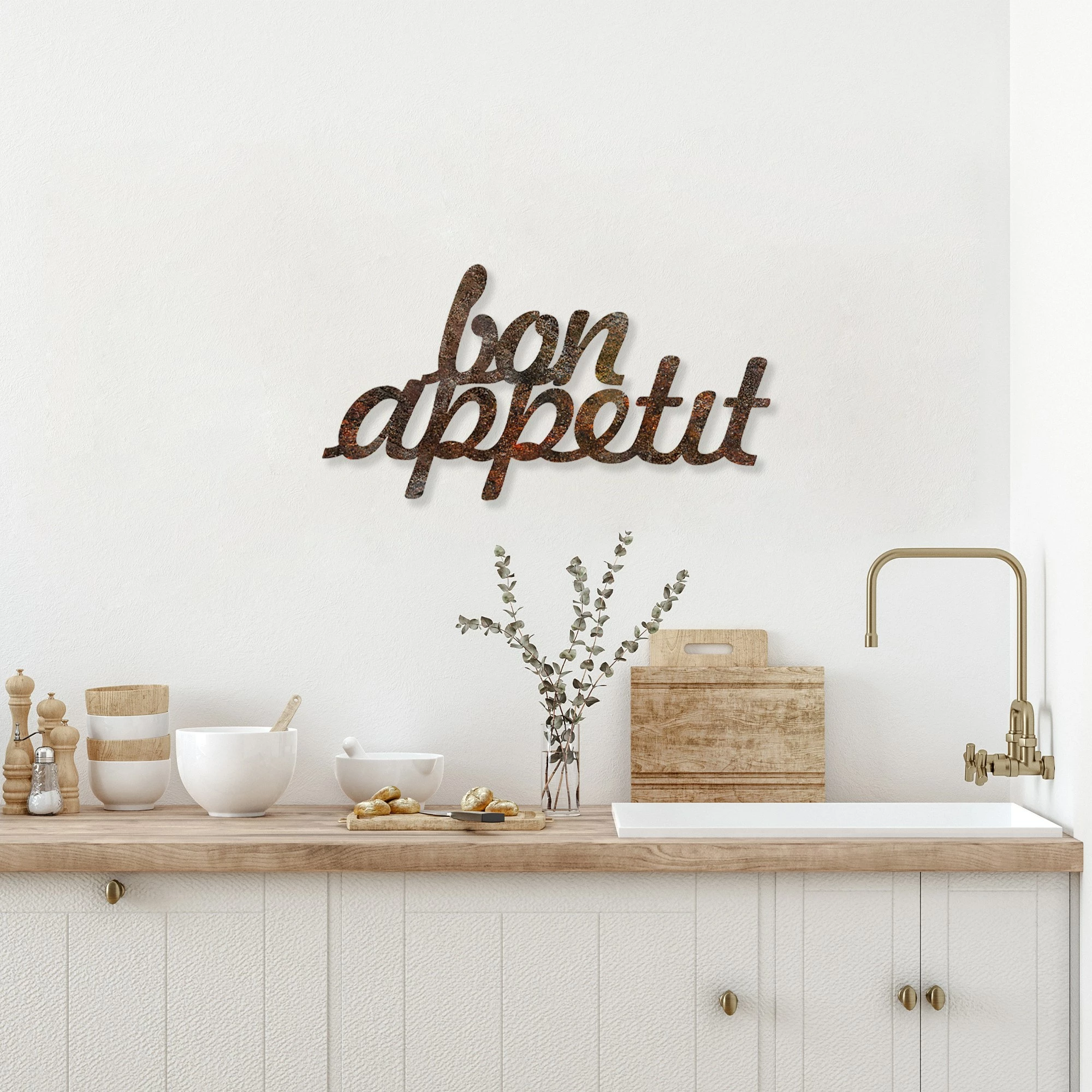 Aksesor dekorativ metalik për mur, Wallity, ngjyrë antike, Bon Appetit