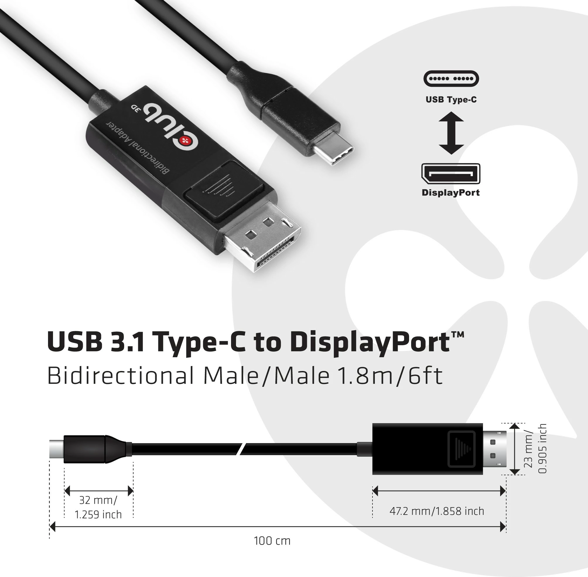Kabllo USB-C Club3D 1.8m, DisplayPort 1.4, 8K60Hz, e zezë