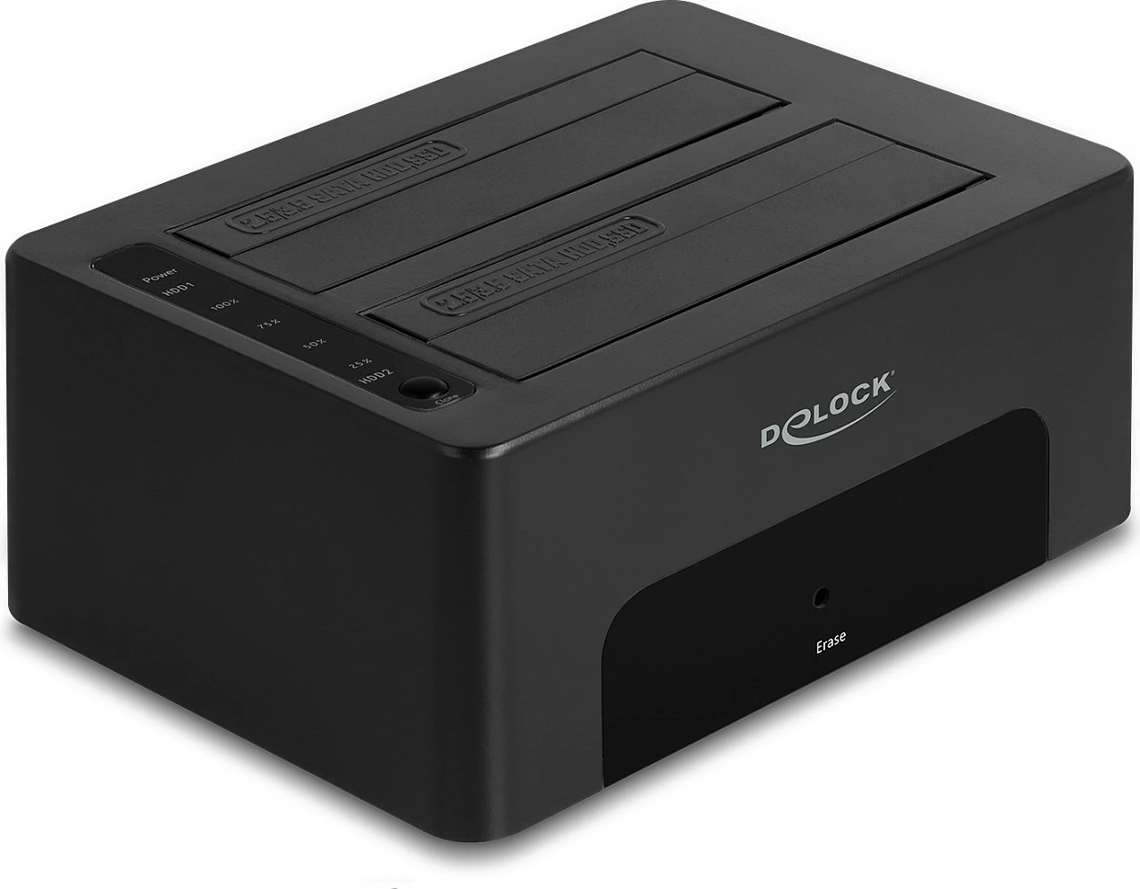 Stacion dokimi USB DeLOCK për 2x SATA HDD/SSD 2.5"/3.5", Clone/Erase, 5 Gbit/s, i zi