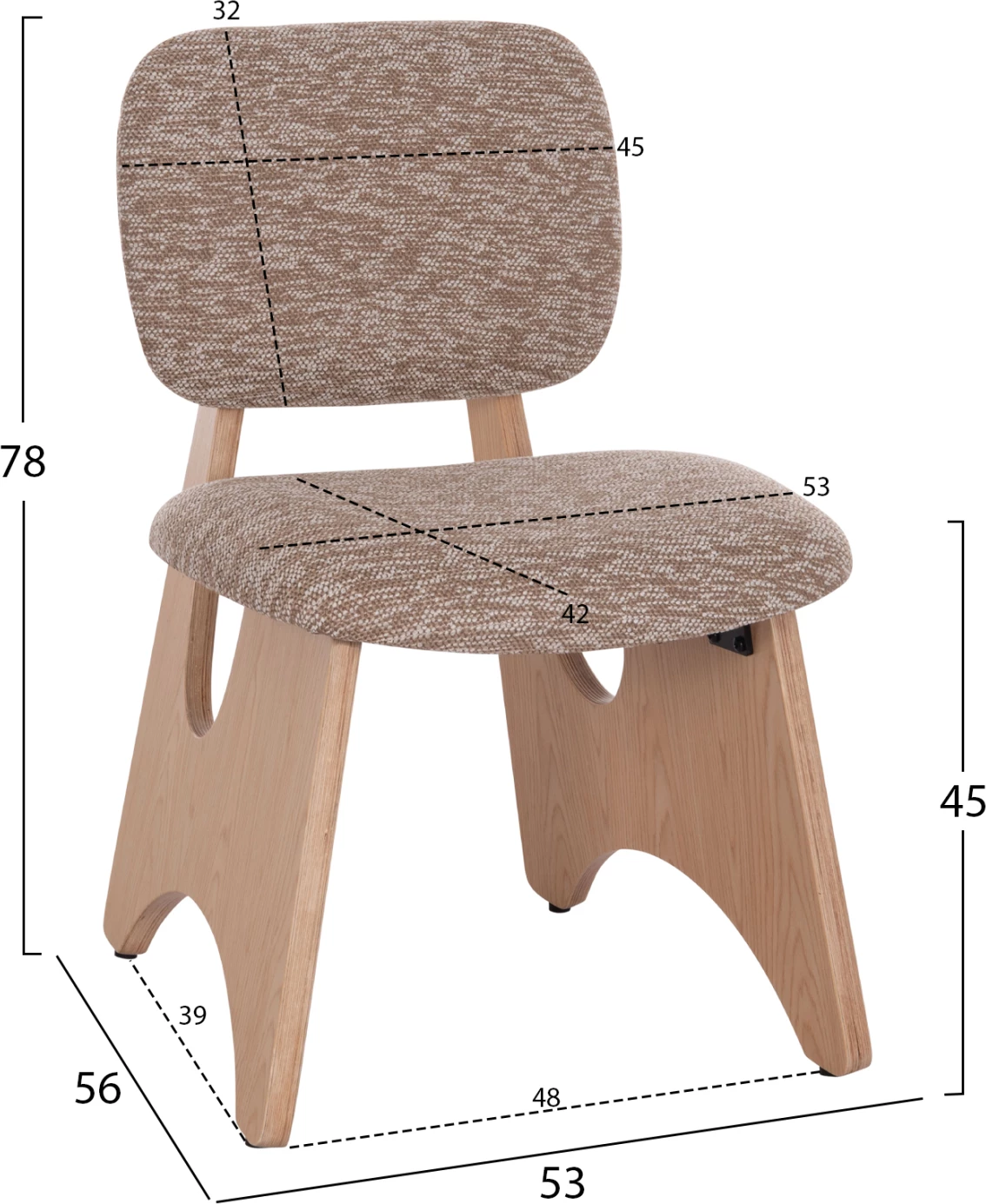 Karrige ngrënieje BELLISI, stof kafe, këmbë dru lisi, FH18248.01, 53x56x78cm, set prej 2 copë