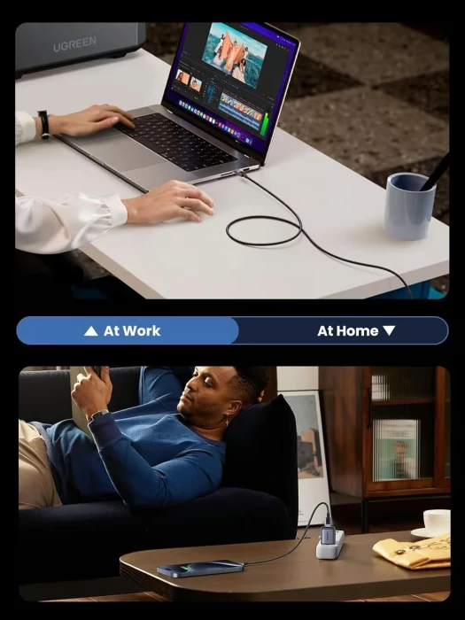 kabllo karikimi USB-C në USB-C UGREEN 45068, 240W, 2m, e thurur nylon, e zezë/gri