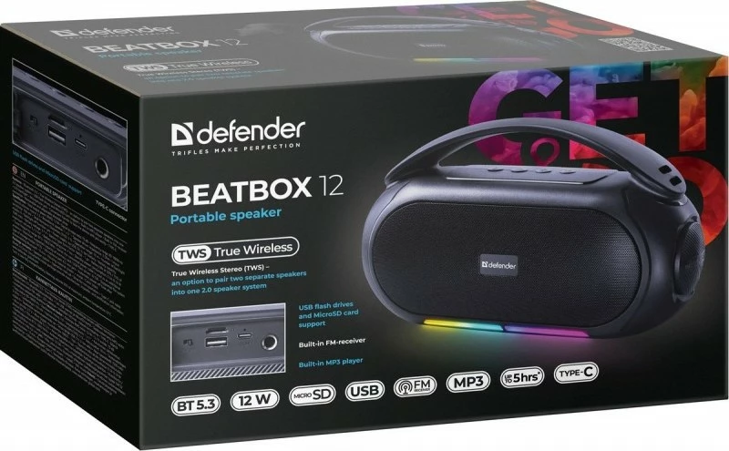 Altoparlant portativ Defender BEATBOX 12, Bluetooth, 16W, LED, i zi