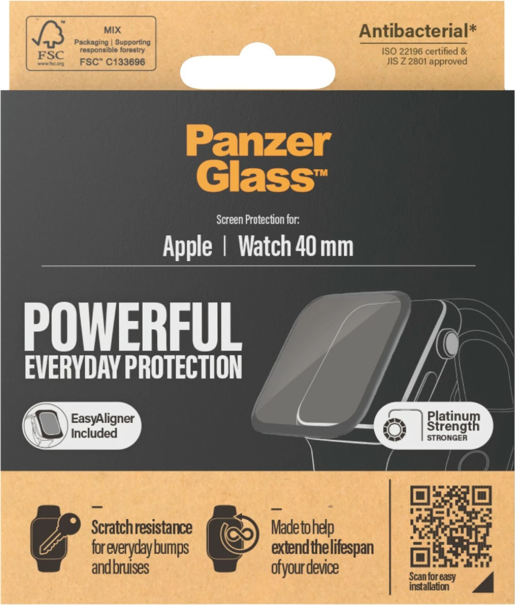 Mbrojtës ekrani PanzerGlass për Apple Watch Series 4/5 40mm, transparent, kornizë e zezë