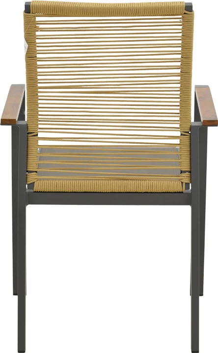 Karrige me krahë Aegean, alumini anthracite, litar natyral, doreza teak, 57x64x87cm