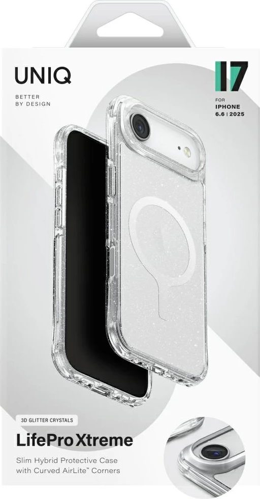Mbështjellës UNIQ LifePro Xtreme Magclick Charging për iPhone 17 Air, transparent me glitter