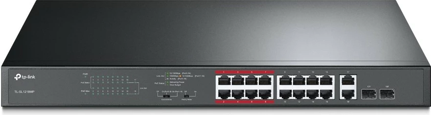 Switch TP-Link 16-Port 10/100Mbps + 2-Port Gigabit, PoE, Rack 1U