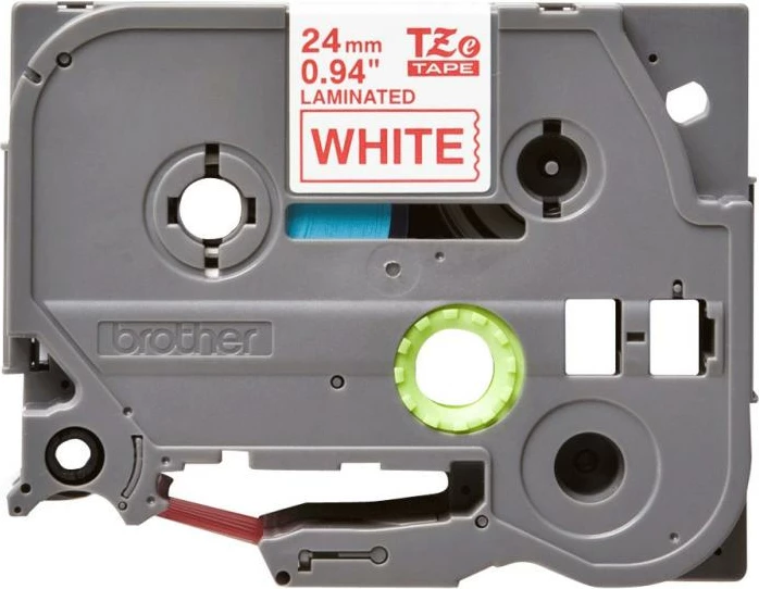 Kasetë shiriti etiketimi Brother TZe-252 24mm e laminuar, tekst i kuq në të bardhë