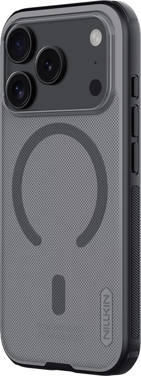 Mbështjellës Nillkin Super Frosted Shield Pro, për iPhone 17 Pro, MagSafe kompatibil, PC+TPU, e zezë transparente