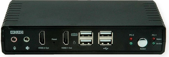 Switch KVM ROLINE 14.01.3047, Dual-Head 4K@60Hz, HDMI/DisplayPort, 2 PC, USB Hub, i zi
