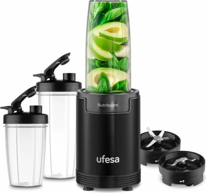Blender ekstraktor nutriente UFESA Nutriboom BS2500 900W, 0.8L + 0.5L, set 6-në-1, i zi