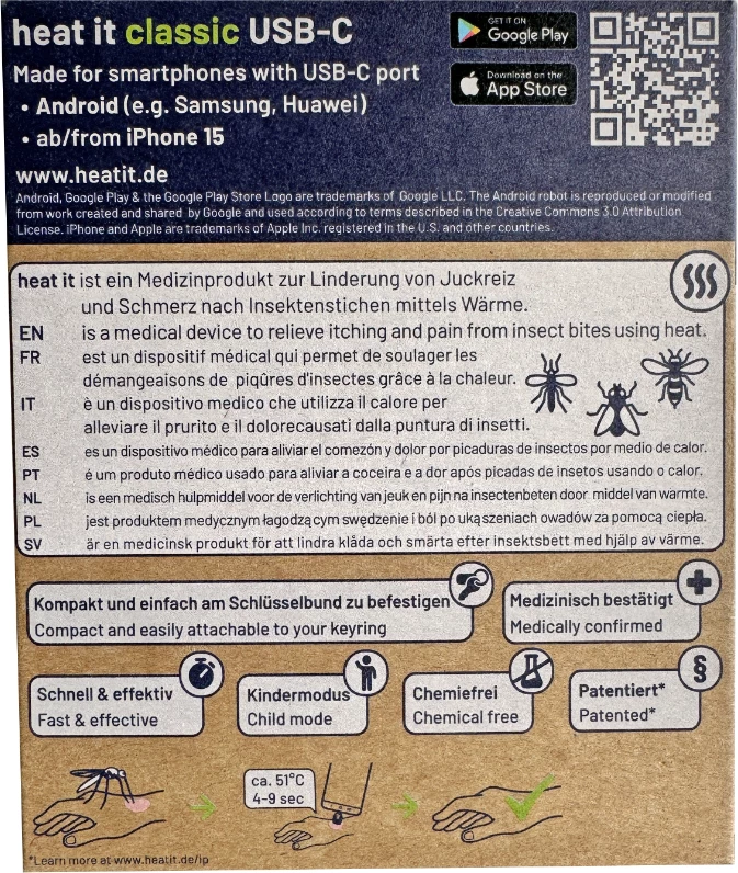 Pajisje kundër pickimeve të insekteve HEAT IT V3 USB-C, e kaltër