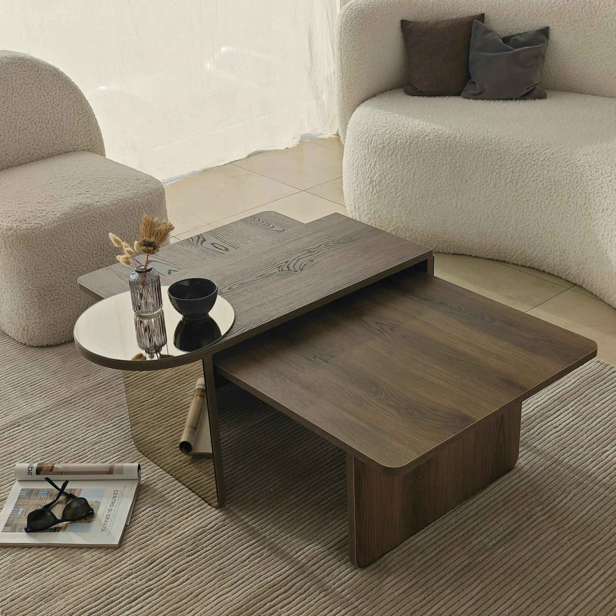 Set tavolinash për kafe Skye Decor, Luna 2, bronzie, arrë