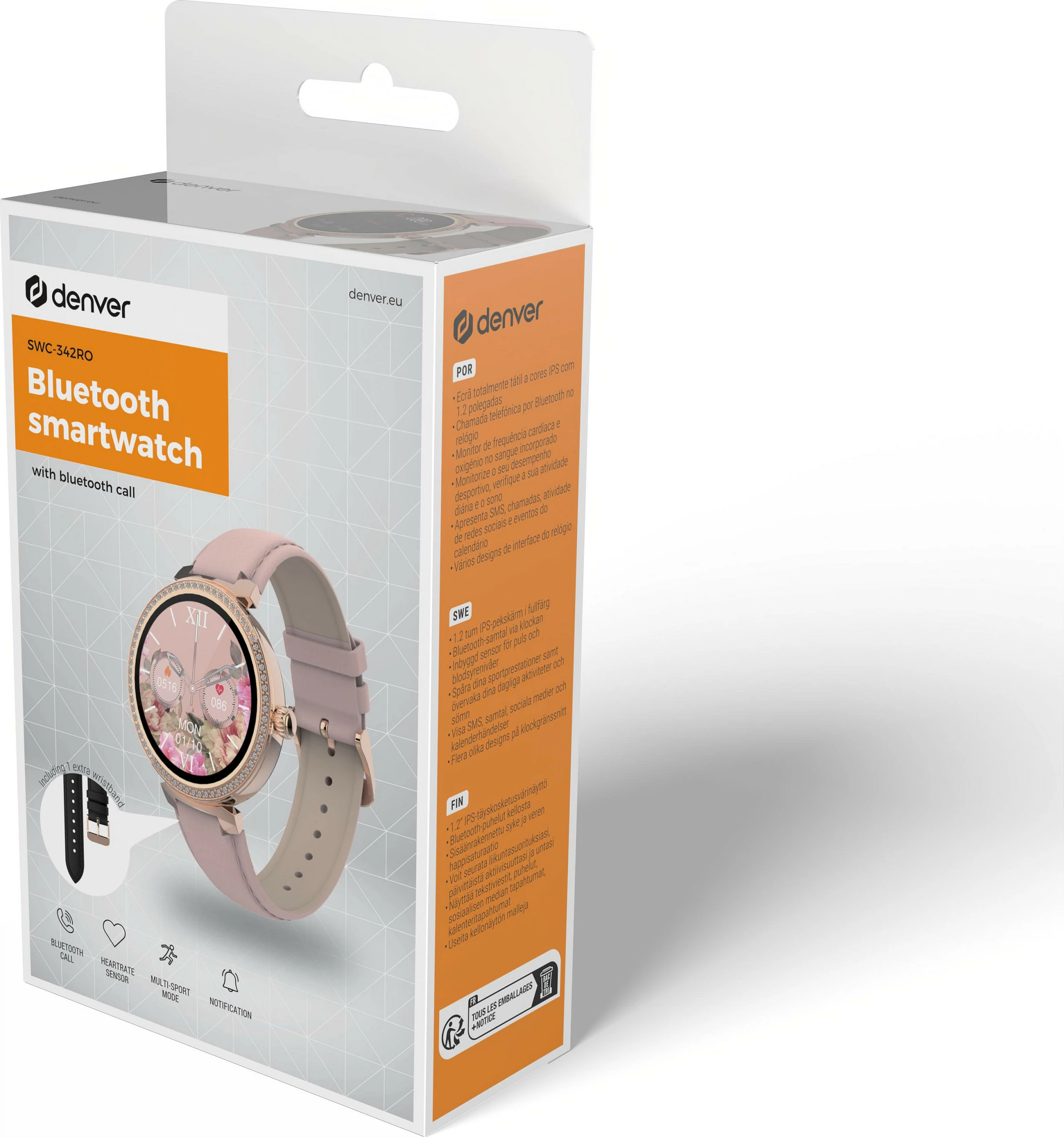 Smartwatch Denver SWC-342RO, 1.2" IPS Touchscreen, Bluetooth, rozë