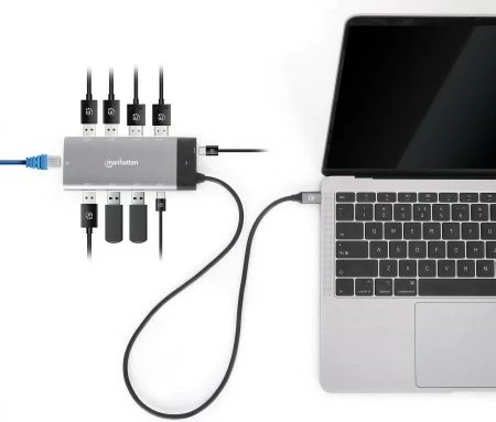Docking station MANHATTAN USB-C PD 10-in-1, Dual Monitor 8K, gri