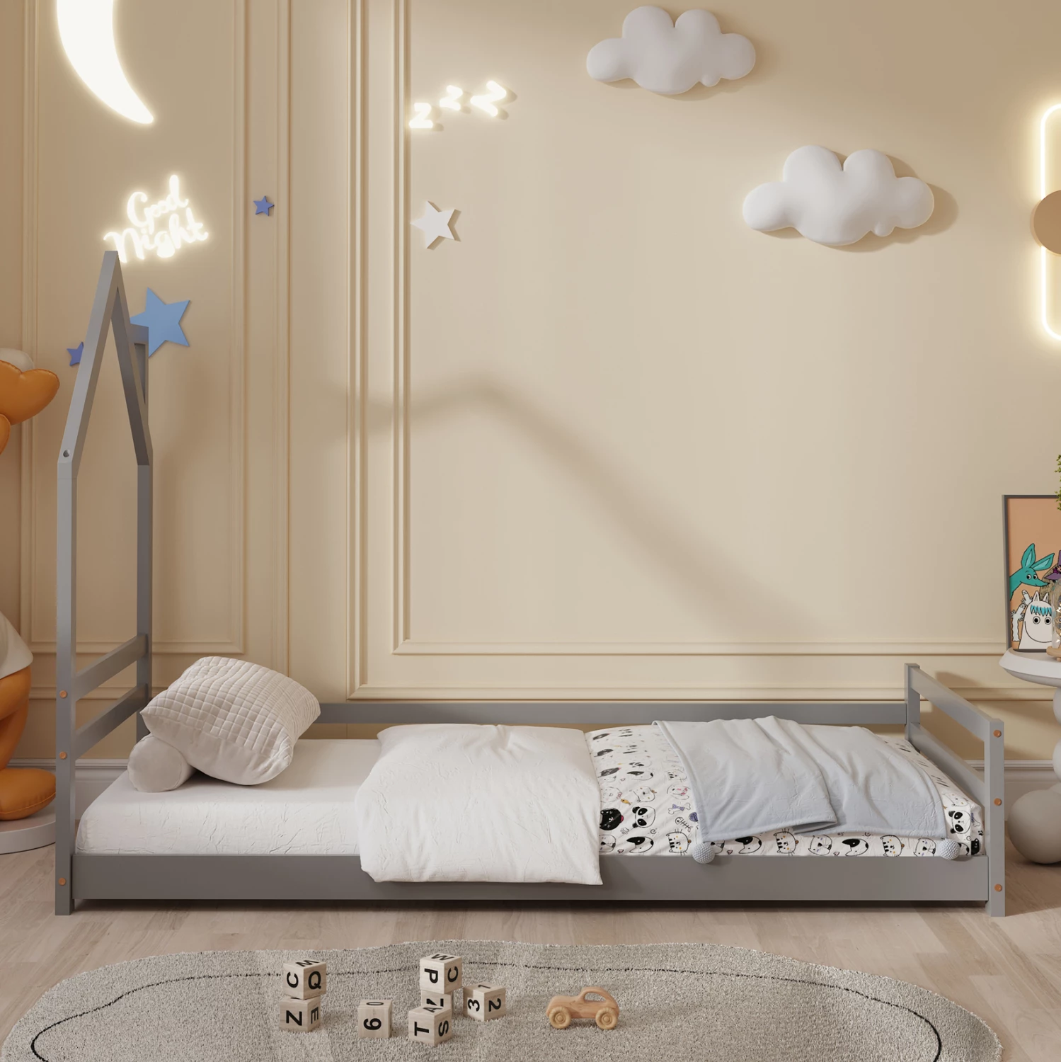 Krevat për fëmijë HOUSER FH676.05 Montessori dru pishe gri - 190x90cm