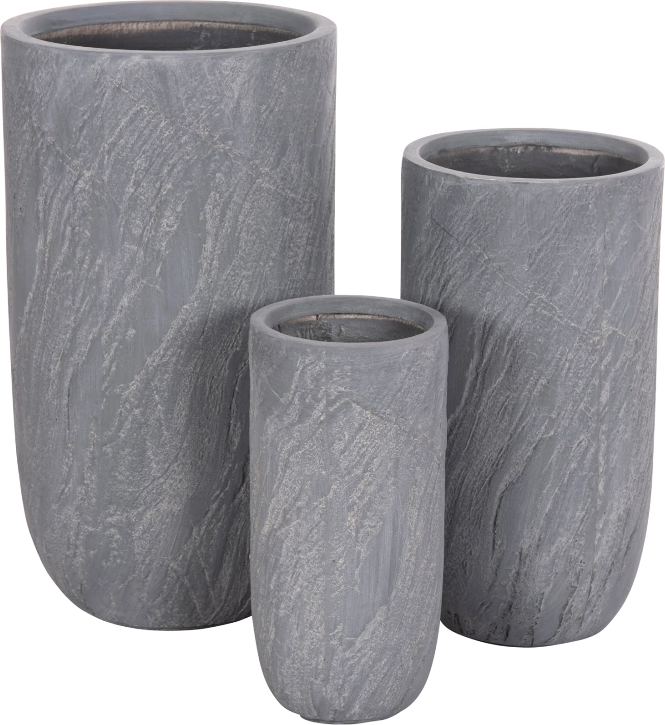 Set vazo cilindrike për kopsht, 3 copë, seri Gardener, FiberClay, ngjyrë çimento, FH4720, Φ44x78.5cm