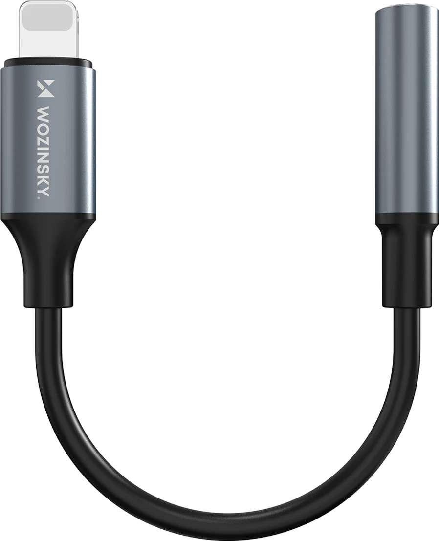 Adapter audio Lightning në 3.5 mm mini jack, Wozinsky, WALJ-01, alumini + TPE/nylon, HiFi, kompatibil me iPhone/iPad, zi
