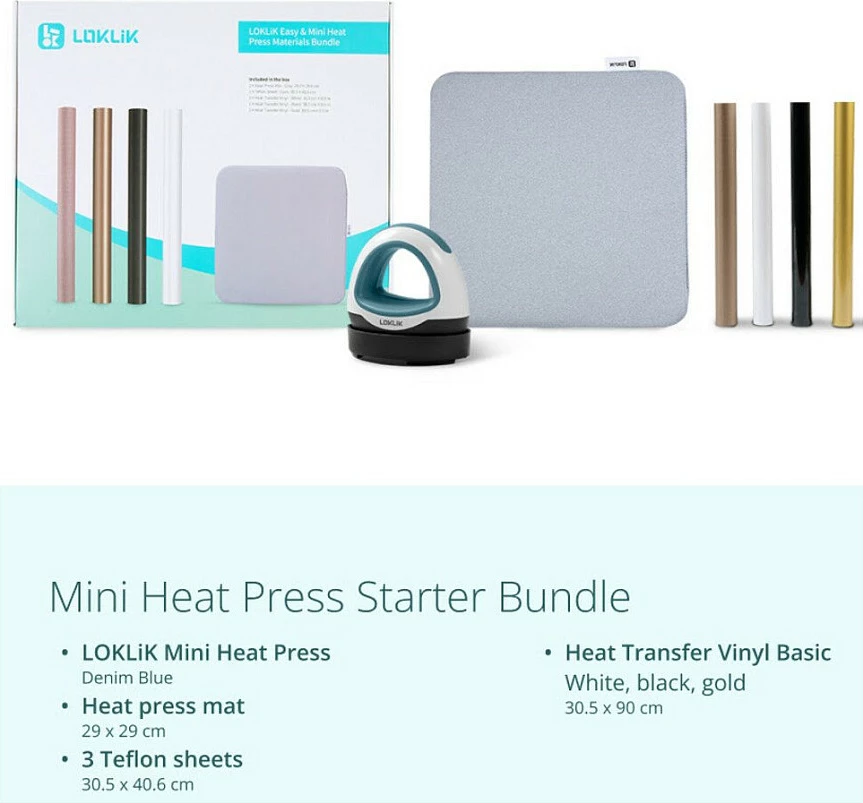Presë termike mini LOKLiK Mini Heat Press, blu jeans