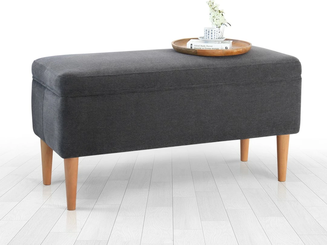 Pouf Glend, ngjyrë gri, këmbë druri ahu