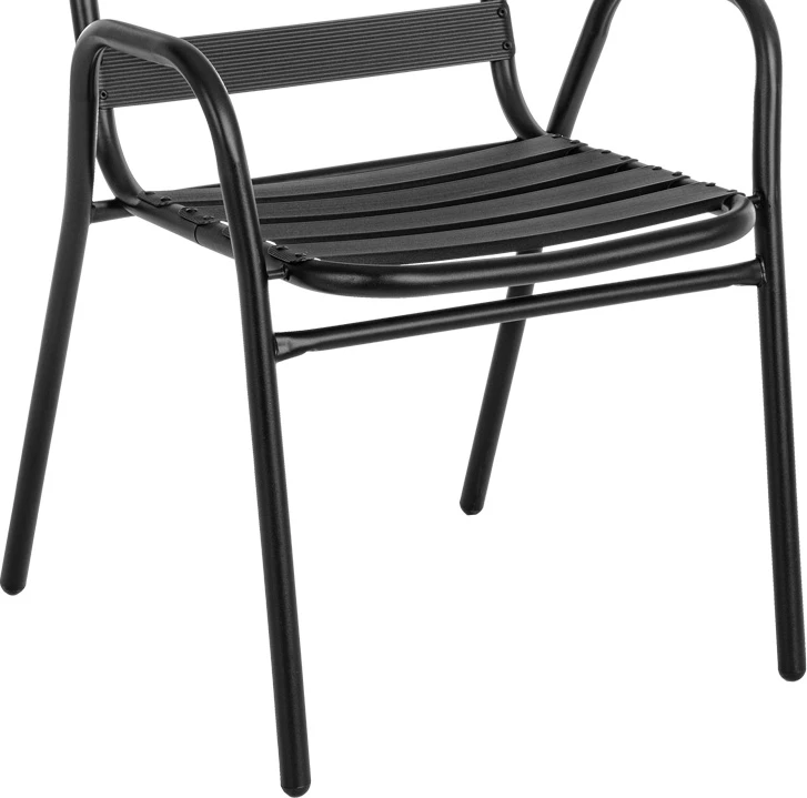 Tavolinë me karrige për terasë, 3 pjesë, ngjyrë e zezë, metal-xham, D60x70cm