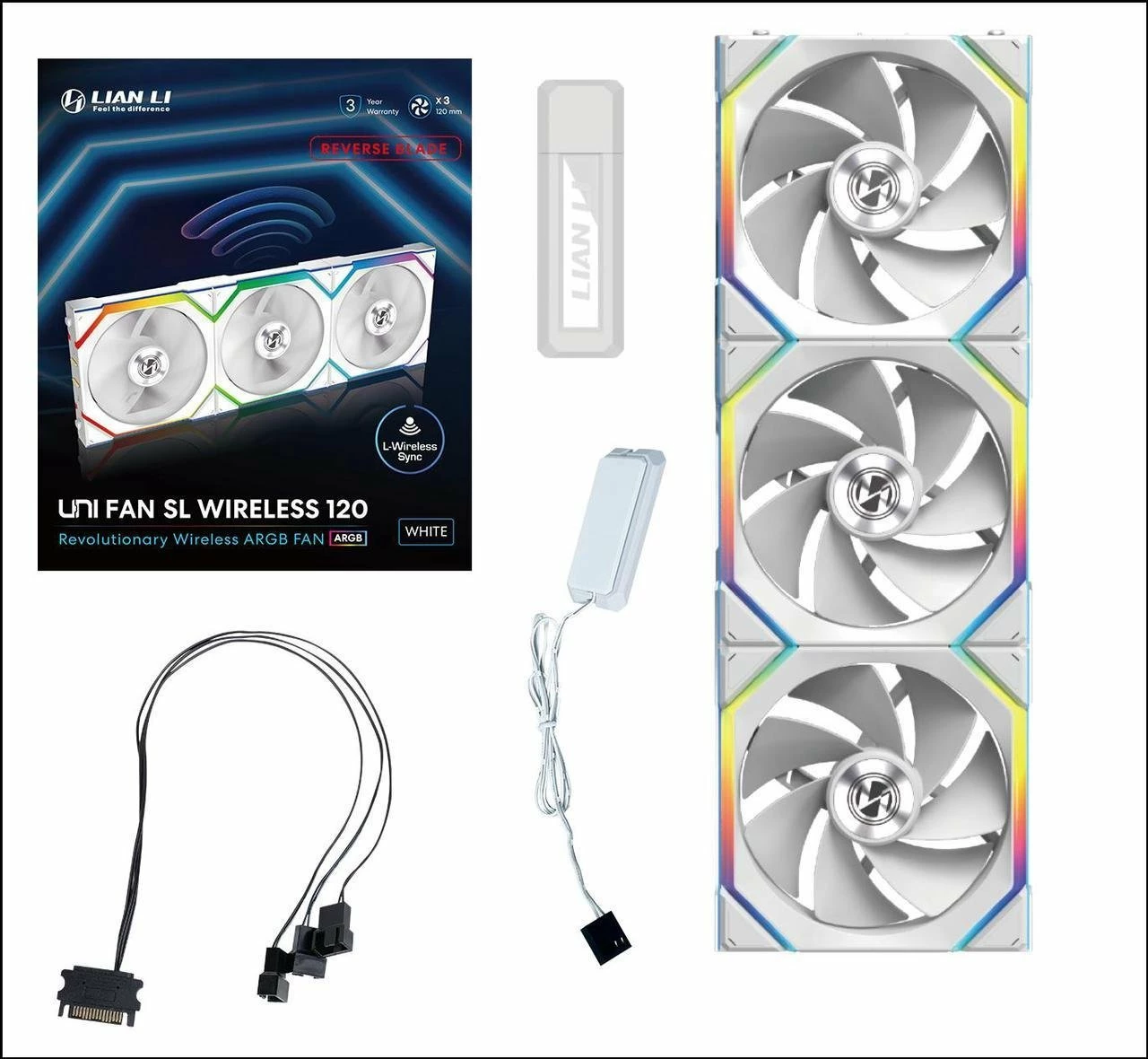 Ventilator kasë PC Lian Li UNI FAN SL Wireless 120 Reverse Blade 3x120mm ARGB PWM, i bardhë, 3-pack