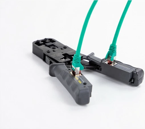 Pincë krimpuese DeLOCK për RJ45/RJ12/RJ11/RJ10, me zhveshës kabllo dhe tester rrjeti, e zezë/gri
