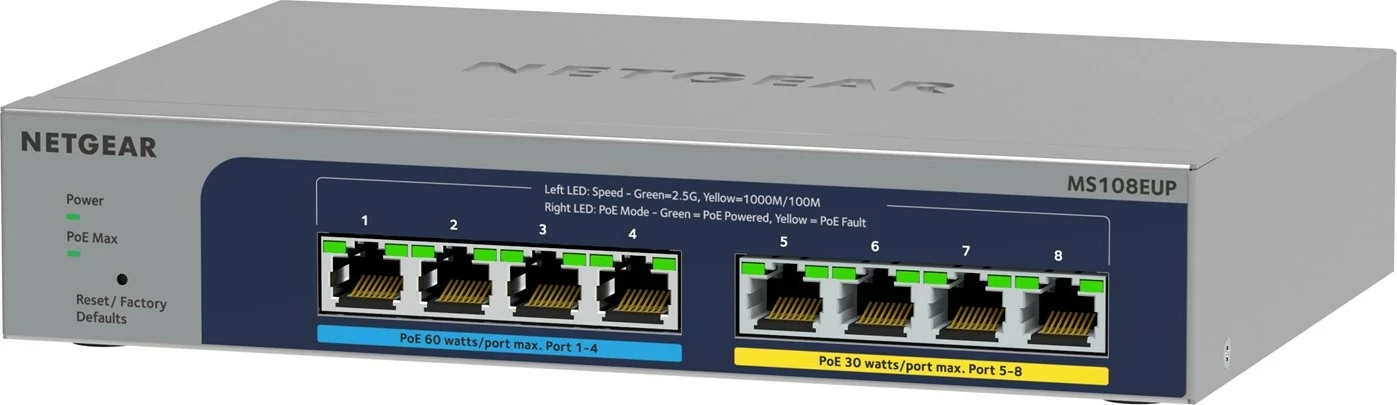 Switch NETGEAR MS108EUP, 8 porte 2.5G, PoE++, Managed, Gri