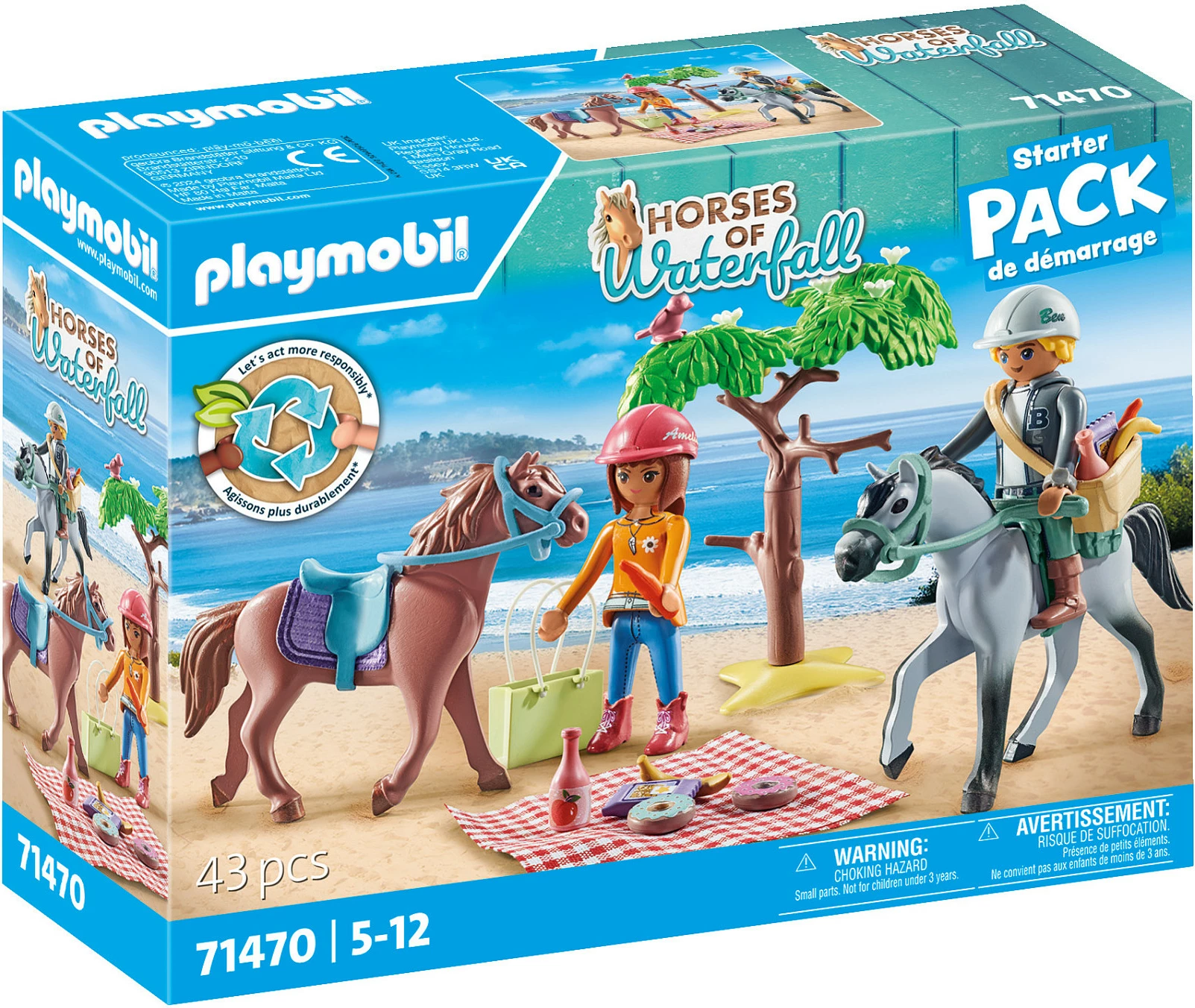 Set lodrash Playmobil Horses of Waterfall 71470, 2 figura e 2 kuaj, shumëngjyrësh