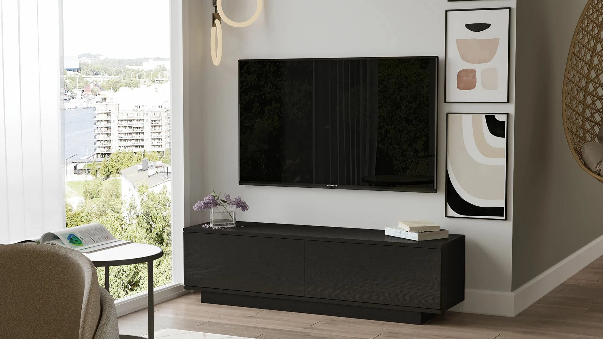 Komodë TV Hanah Home, Fn1-Lb, ngjyrë e zezë